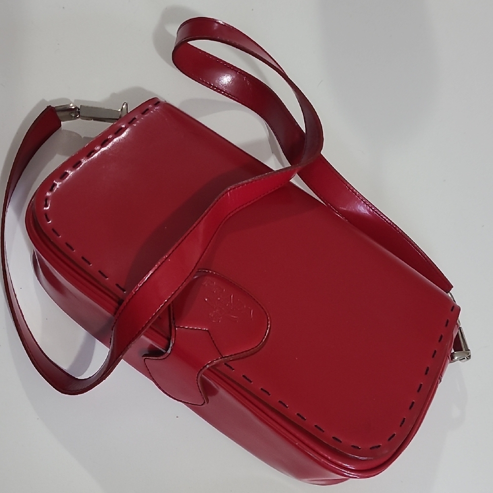 Prada Red Purse A Foot Long, 8 Inches High, And 3 Inches Wide.